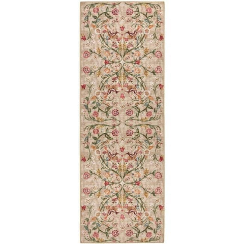 Eco-Washable Beige Rug Floral Design
