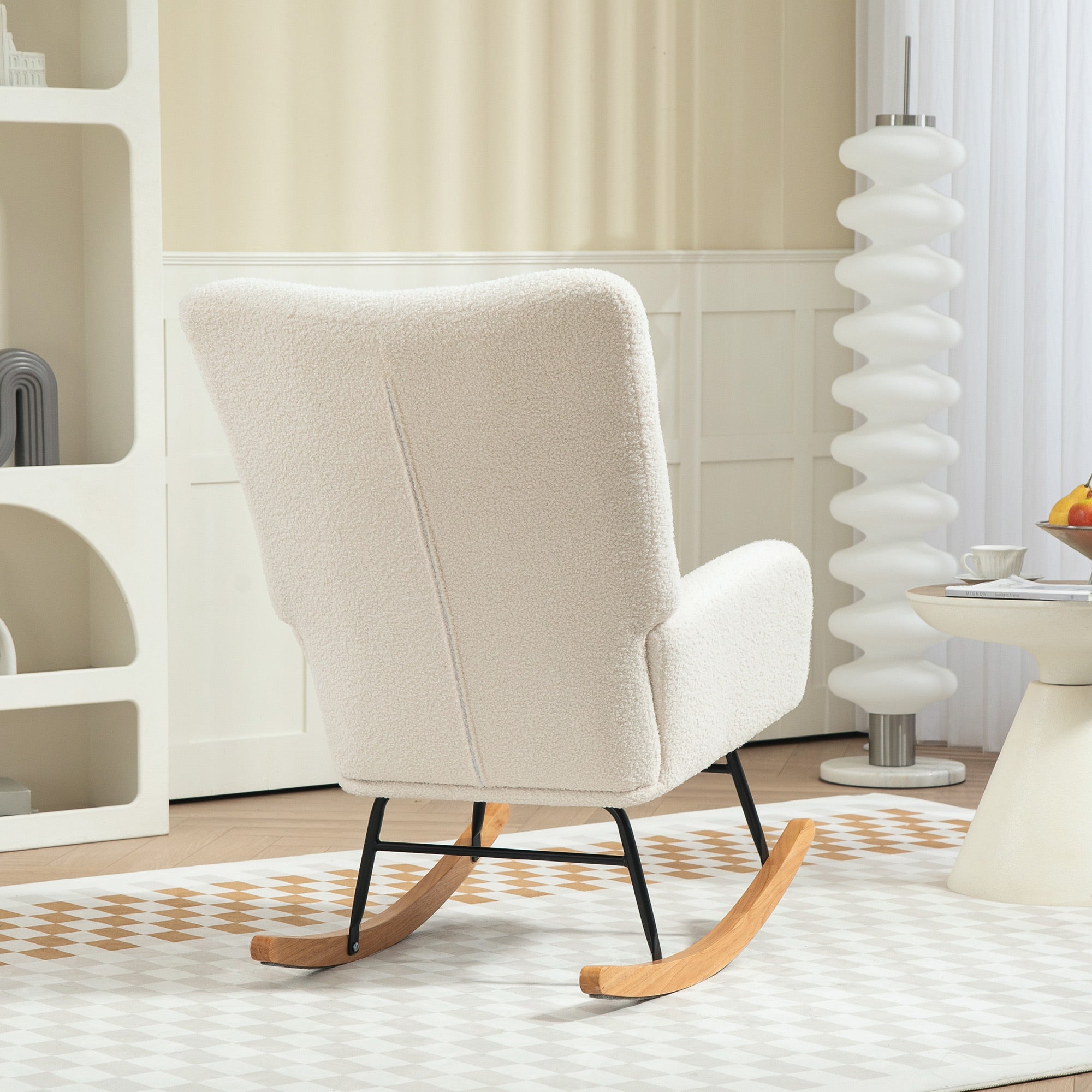 HOMCOM Teddy Fleece Rocking Chair - Cream White