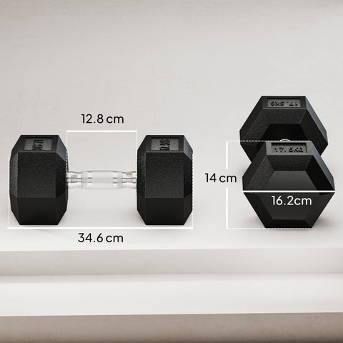 HOMCOM 2x17.5KG Rubber Hex Dumbbell Portable Hand Weights Dumbbell Home Gym