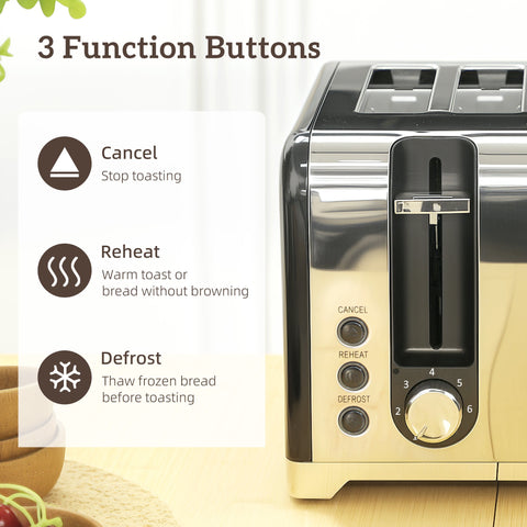 HOMCOM Kettle and Toaster Set, 1.7L 3000W Rapid Boil Jug Kettle with Otter Thermostat, Limescale Filter, 4 Slice Toaster with 7 Browning Controls, Crumb Tray, LED Strip, Black