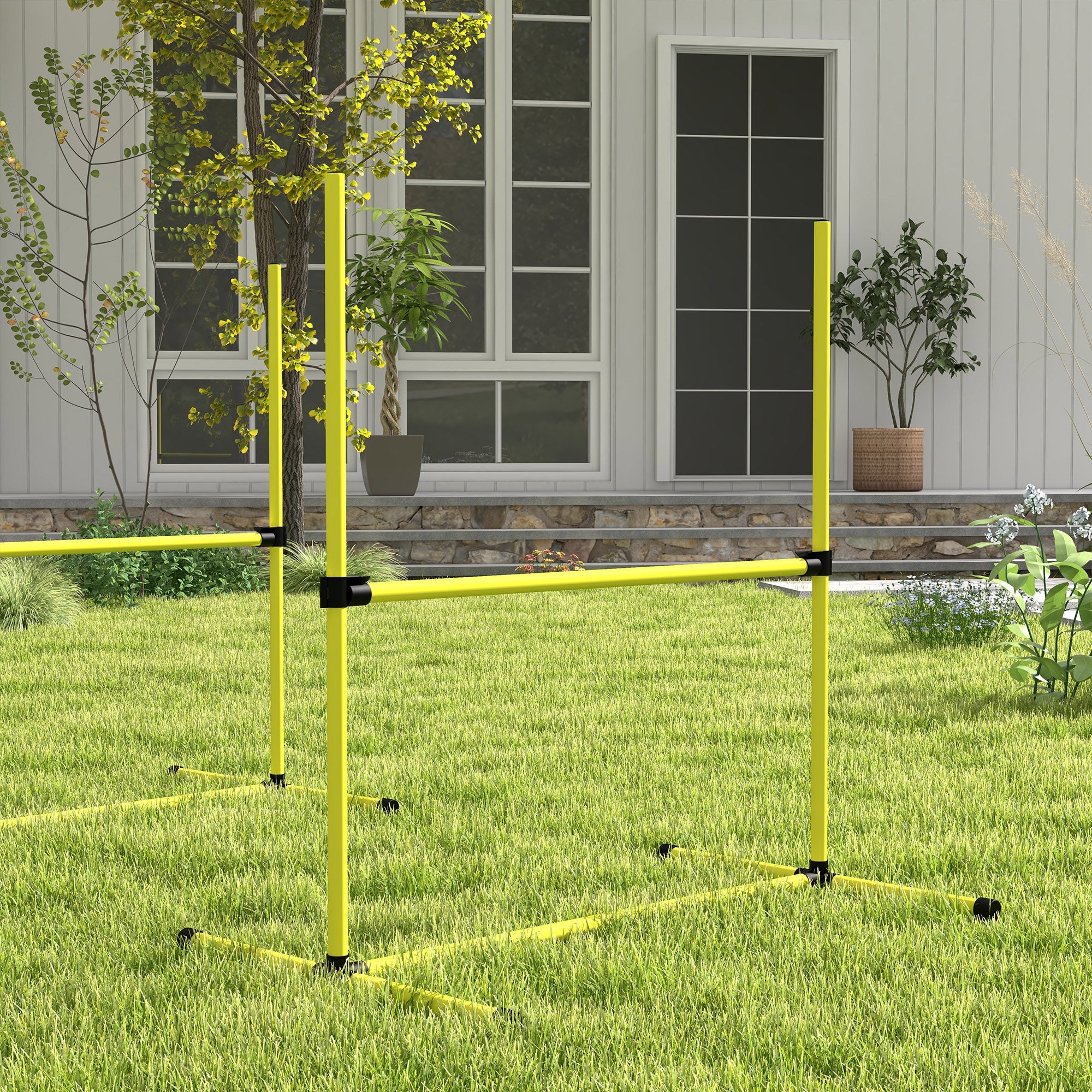 PawHut 4 Pieces Dog Agility Training Equipment, Adjustable Height Jumps Hurdle with Carrying Bag for Outdoor, Yellow