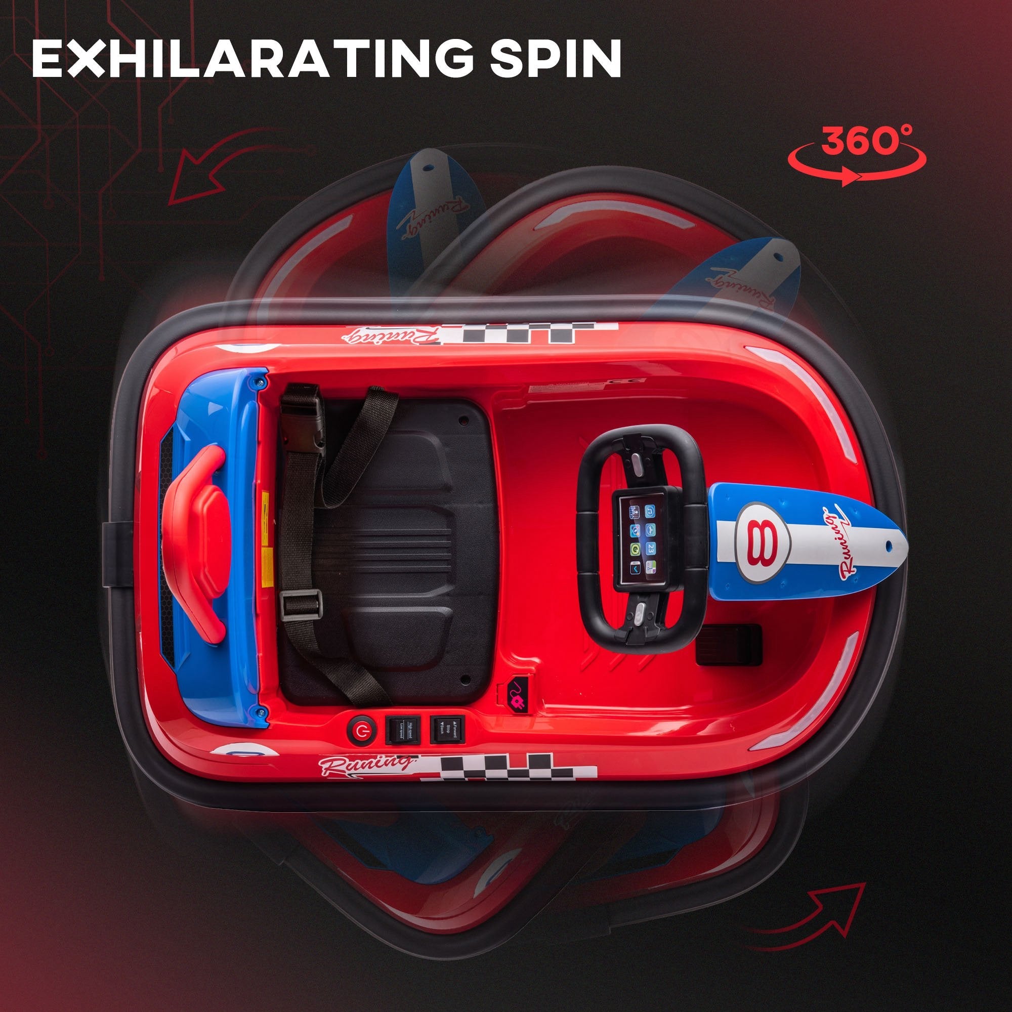 HOMCOM 6V Electric Kids Bumper Car, 6V Spin Waltz Car, with Music, Horn, Lights - Red