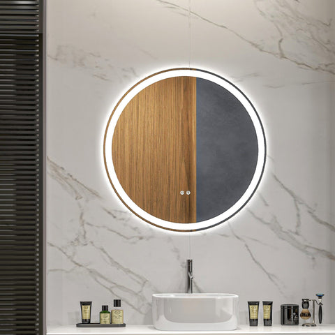 kleankin Round Bathroom Mirror with LED Lights, Wall Mount Dimmable Makeup Mirror with 3 Temperature Colours, Defogging Film and Memory Function, Frameless, Hardwired, 60 x 60\'c2\'a0cm