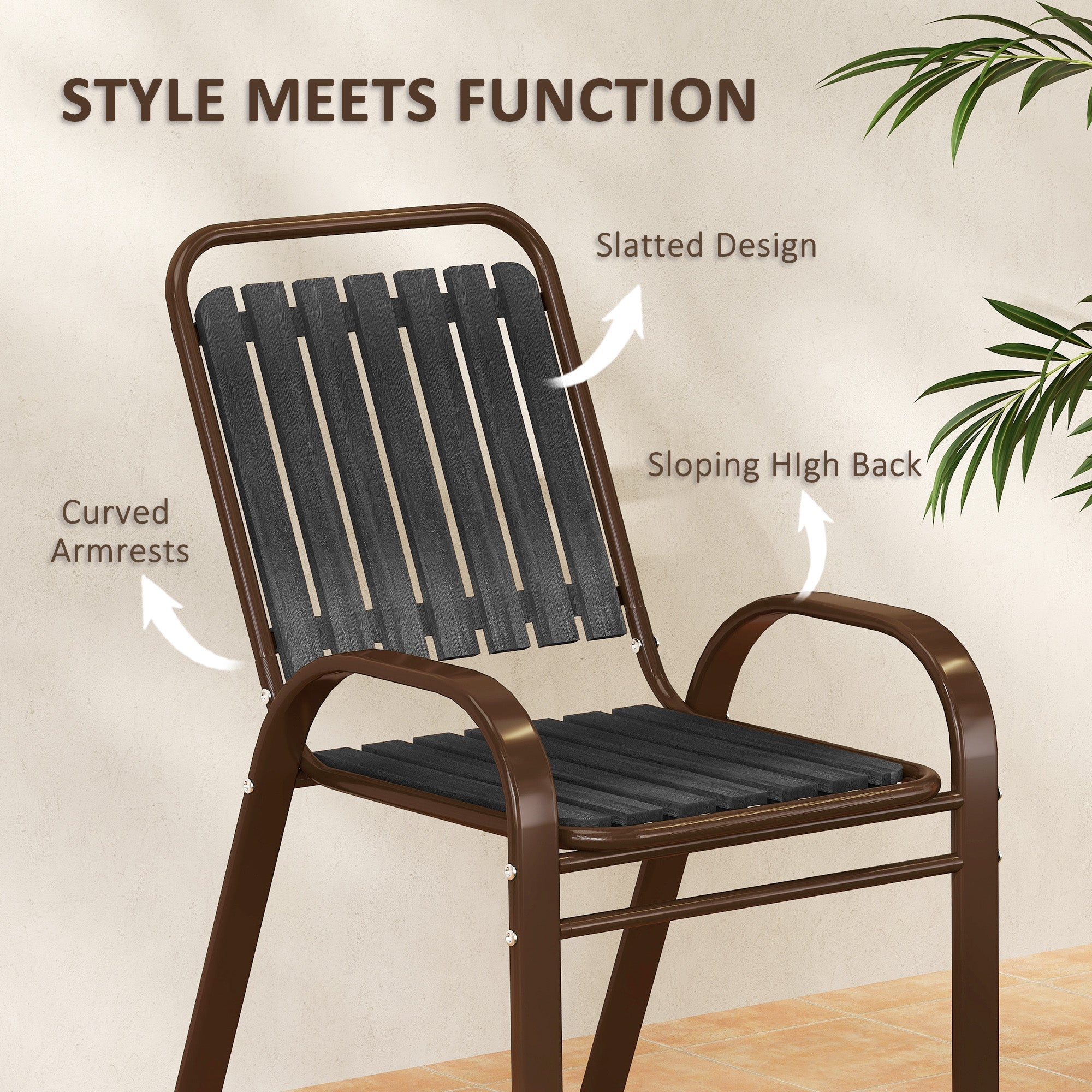 Outsunny 3 Pieces Patio Bistro Set with Stackable Chairs, Tempered Glass Table, for Outdoor, Balcony, Patio, Garden Charcoal Grey