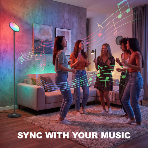 HOMCOM Uplighter Floor Lamp with Tuya App and Music Sync, Standing Lamp with Adjustable Head for Living Room Bedroom, Black