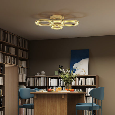 HOMCOM LED Ceiling Light, Modern Dimmable 4 Rings Ceiling Lamp with Wall Switch, 40W 4350lm Flush Mount Ceiling Light with 3500K/4500K/6000K Colour Temperatures for Living Room, Bedroom, Gold Tone