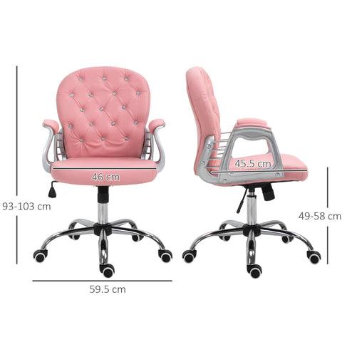Vinsetto Office Chair Ergonomic 360\'c2\'b0 Swivel PU Diamante Padded Base 5 Castor Wheels for Home Work Pink