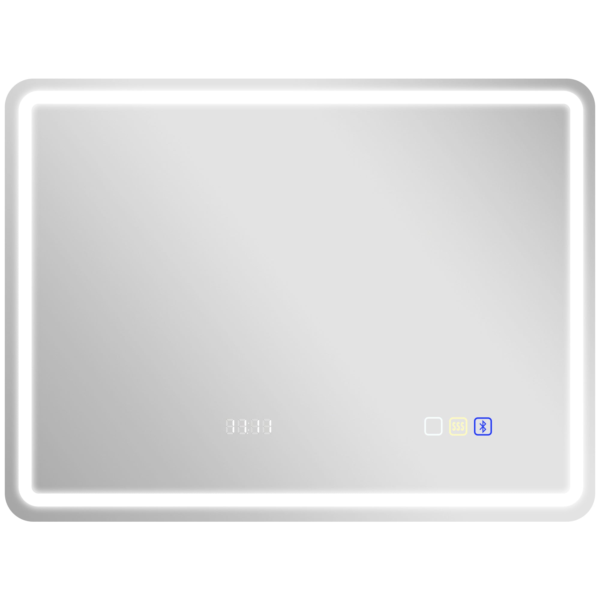 HOMCOM 60 x 80 cm Bluetooth LED Bathroom Mirror with Clock Anti-Fog - Silver Tone