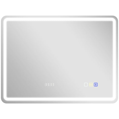 HOMCOM 60 x 80 cm Bluetooth LED Bathroom Mirror with Clock Anti-Fog - Silver Tone