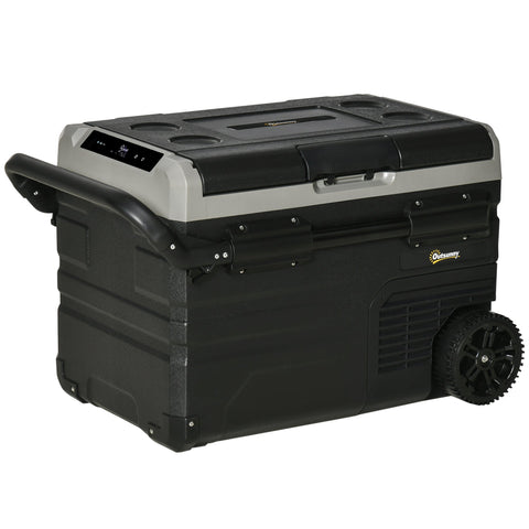 Outsunny 40L Car Refrigerator, Portable Compressor Cooler Box, Fridge Freezer w/ Inner LED Light, Foldable Handles, Cup Holders, 12/24V DC and 110-240V AC for Campervan RV Boat Travel Down to -20\'e2\'84\'83