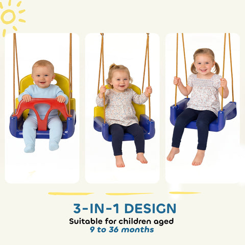 Outsunny 3 in 1 Detachable Kids Swing Seat with Seatbelt, Adjustable Rope for Indoor, Outdoor, Dark Blue