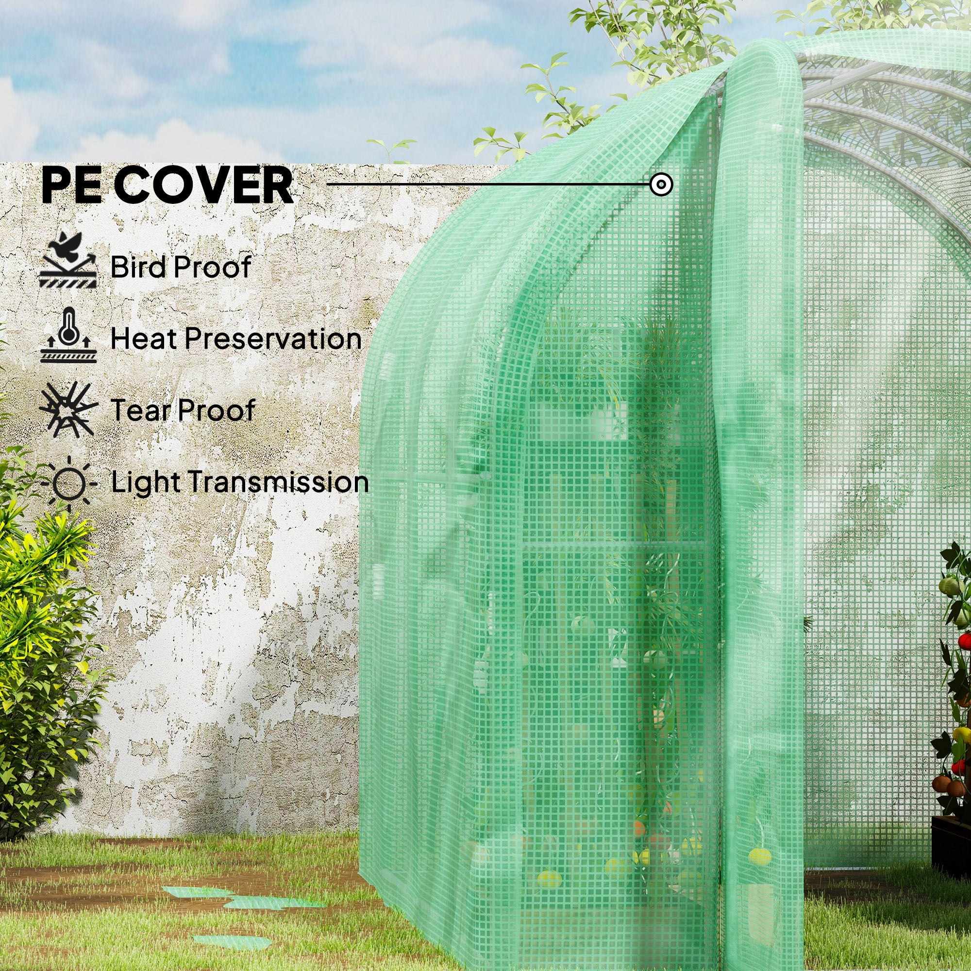 Outsunny 3 x 2 x 2m Polytunnel Greenhouse with Hinged Door, Walk-in Grow House Tent with PE Cover and Galvanised Steel Frame, Green
