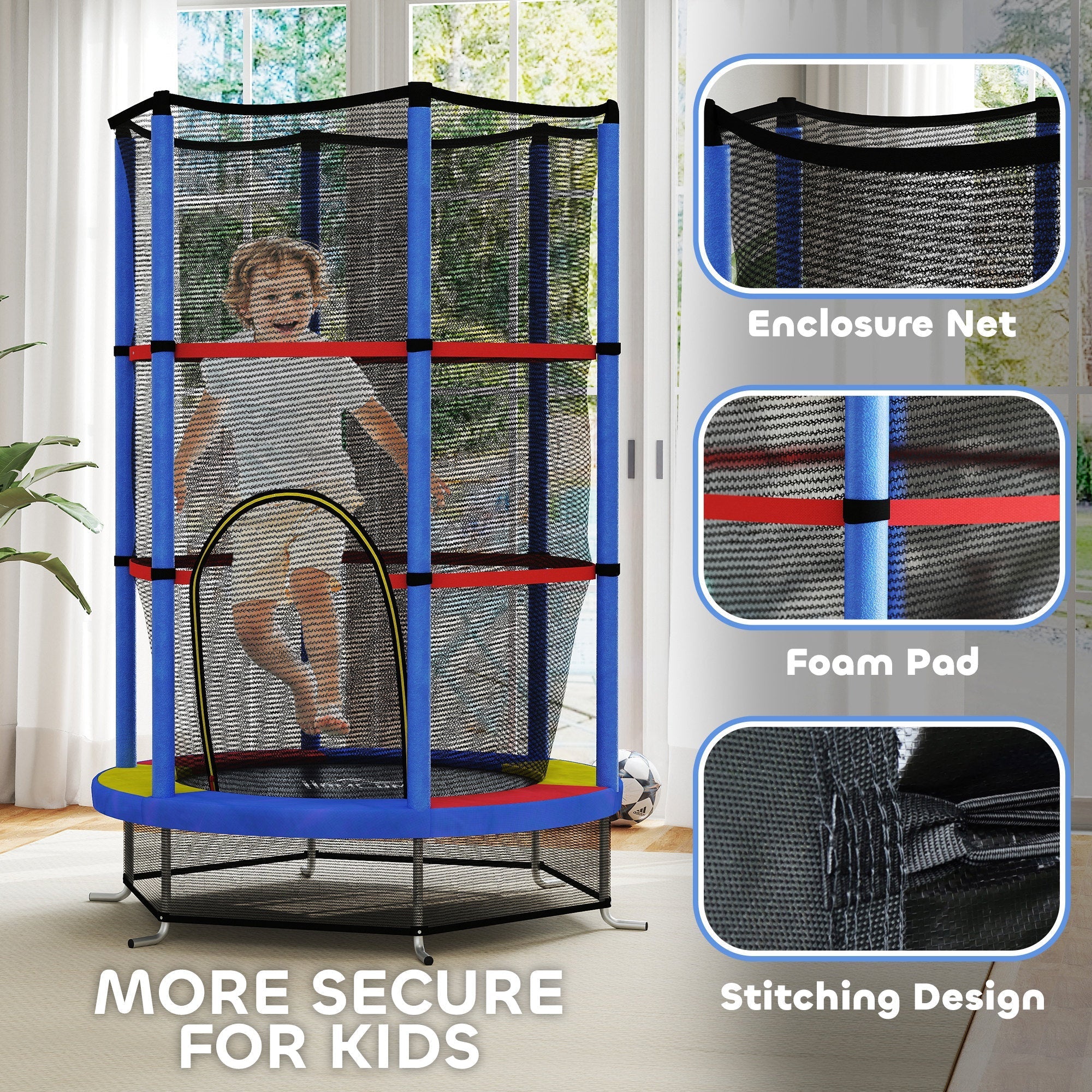 HOMCOM Kids Trampoline, with Enclosure Net, Steel Frame, for Ages 3-6 Years - MultiColoured
