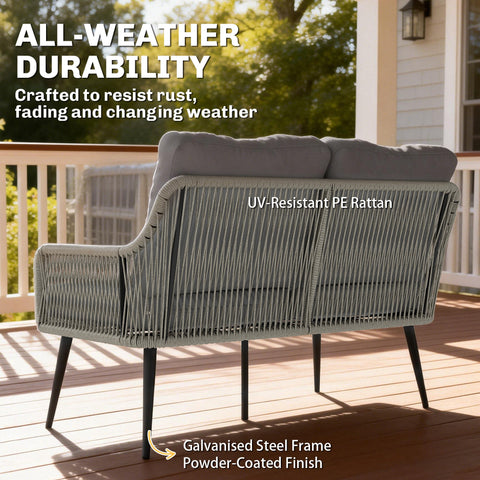 Outsunny Rattan Garden Furniture Set, 4 Piece Outdoor Patio Furniture with Tempered Glass Table and Chairs, Indoor Balcony Conservatory Set