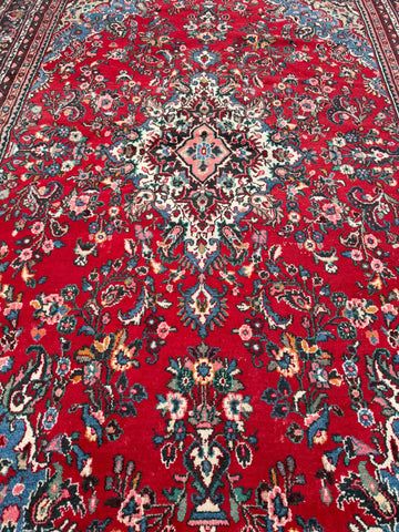 Large Red Oriental Wool Rug – Hand Made Traditional Carpet 381 x 270 cm