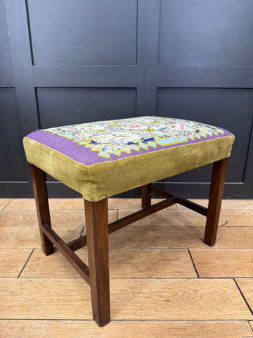 Antique Victorian Needlepoint Upholstered Stool with Mahogany Legs