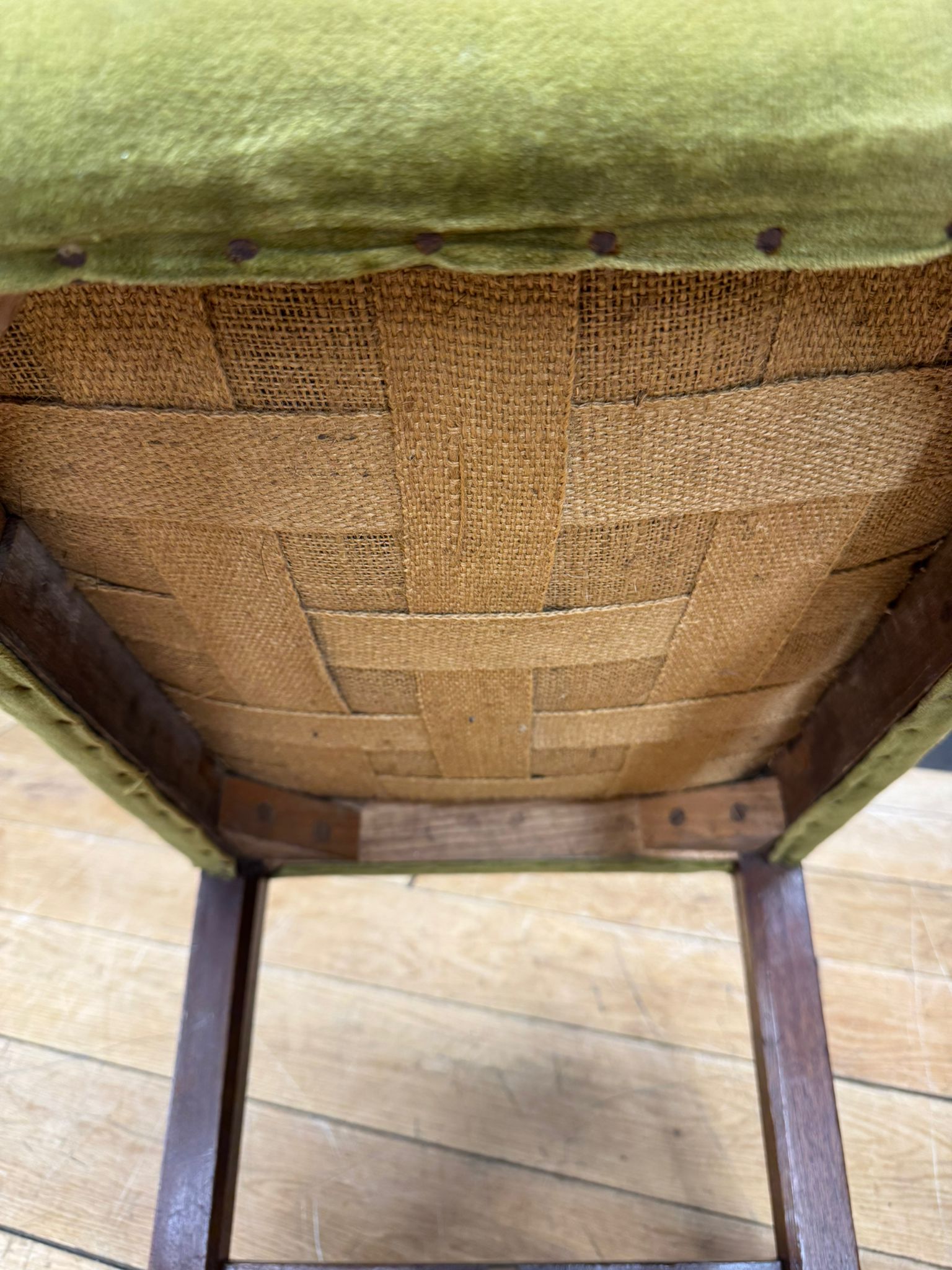 Antique Victorian Needlepoint Upholstered Stool with Mahogany Legs