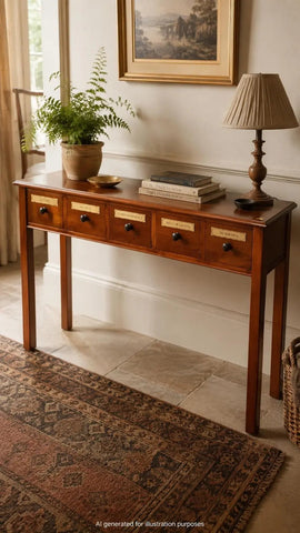 Vintage Mahogany Apothecary Style Five Drawer Console Hall Table Sideboard
