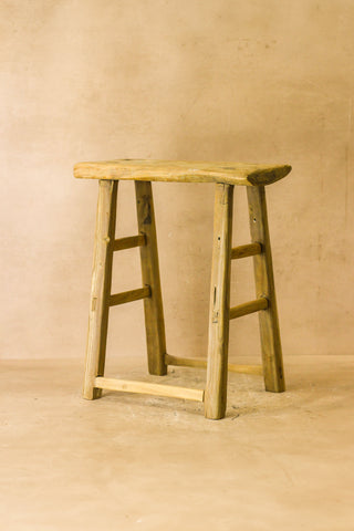 Vintage Rustic Elm Wood Stool - Medium - No 61