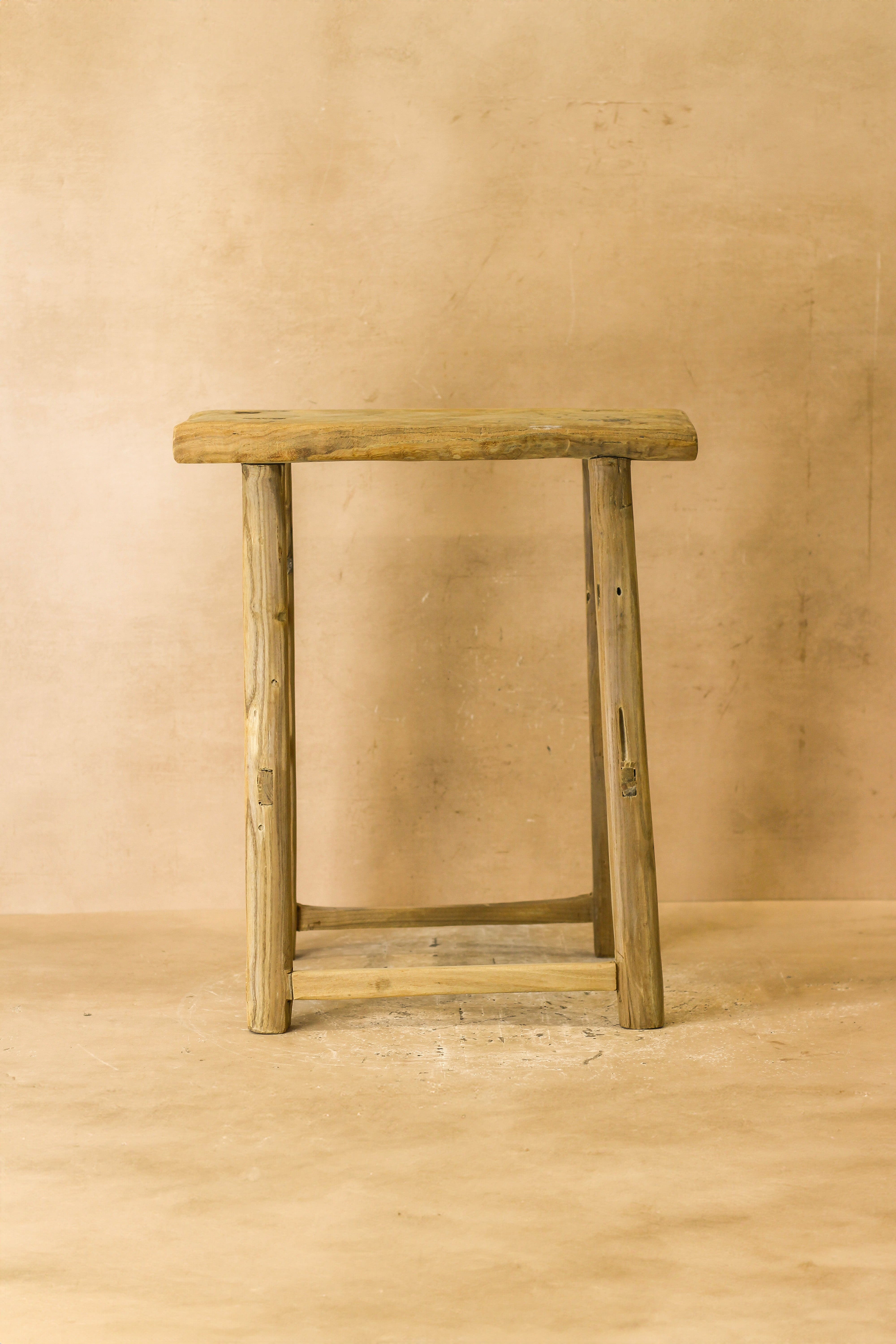 Vintage Rustic Elm Wood Stool - Medium - No 61