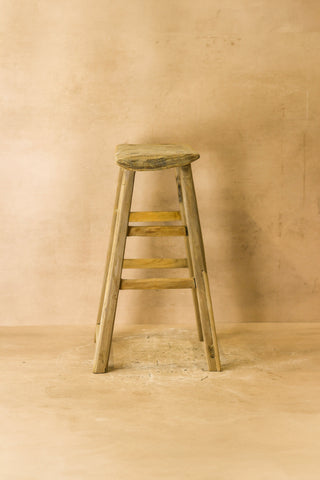 Vintage Rustic Elm Wood Stool - Medium - No 61