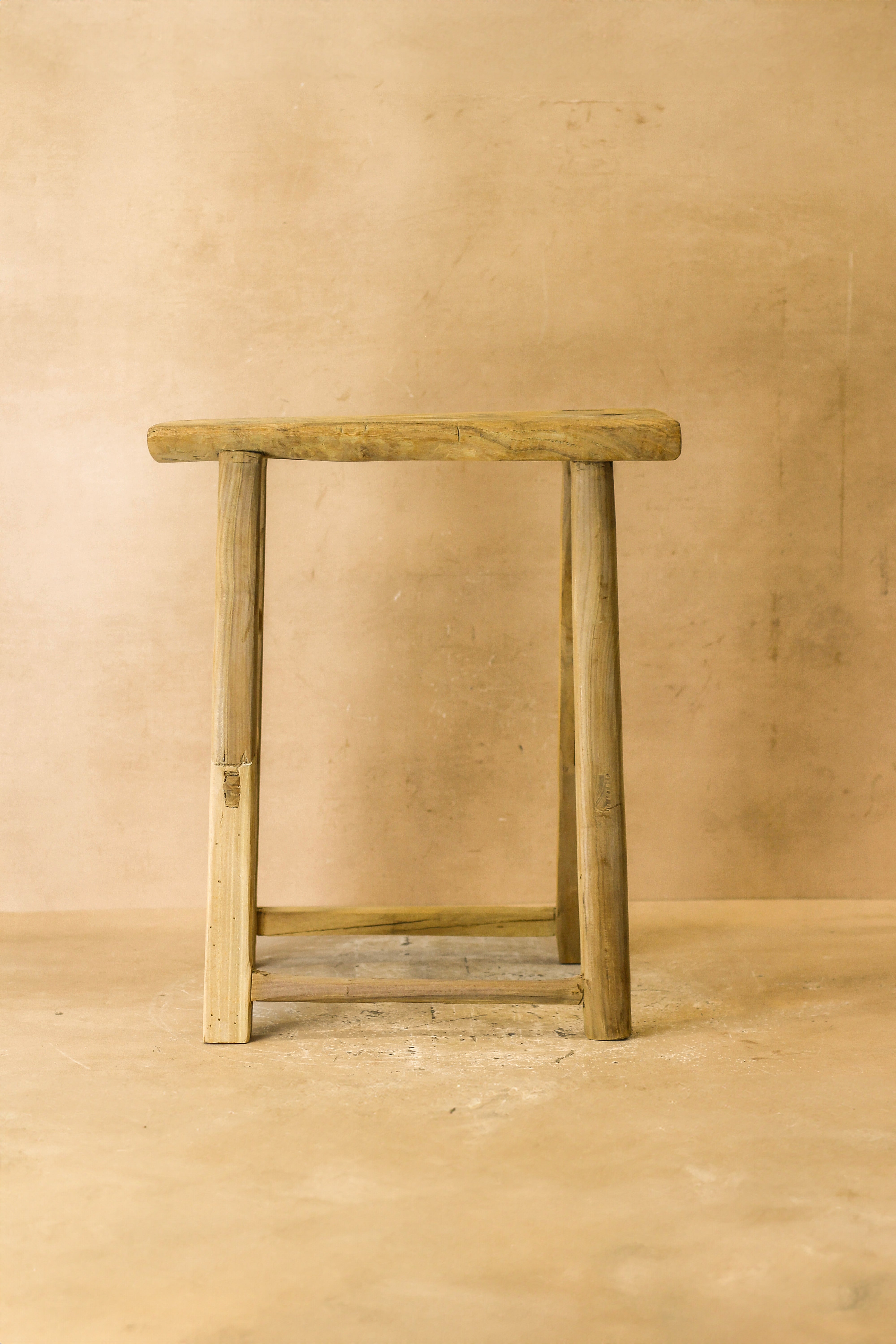 Vintage Rustic Elm Wood Stool - Medium - No 61