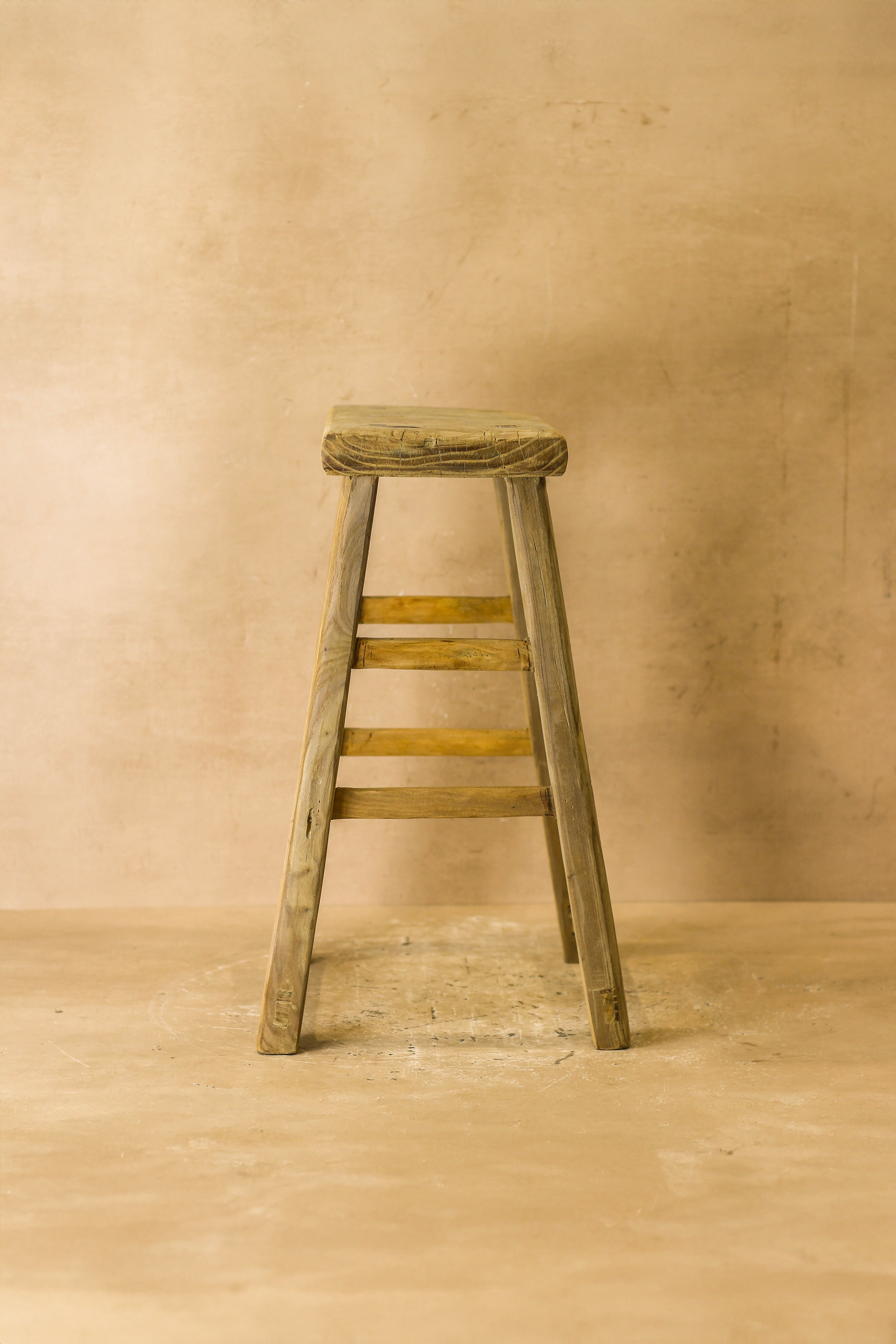 Vintage Rustic Elm Wood Stool - Medium - No 61