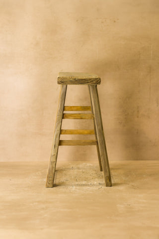 Vintage Rustic Elm Wood Stool - Medium - No 61