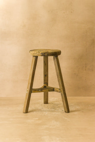 Vintage Rustic Elm Wood Stool - Round - No 46