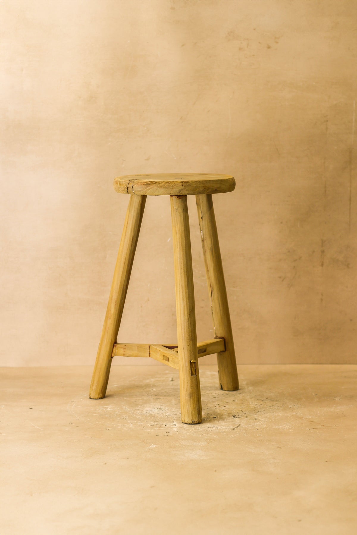 Vintage Rustic Elm Wood Stool - Round - No 47