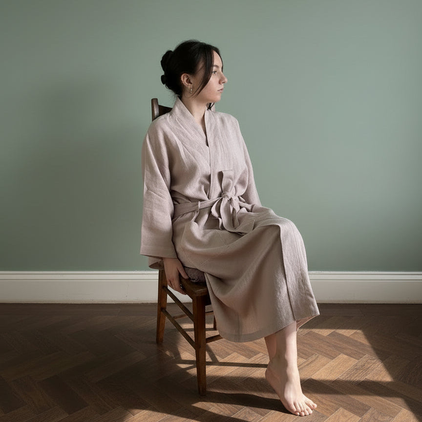 Bolney Mauve Mist Linen Kimono Robe
