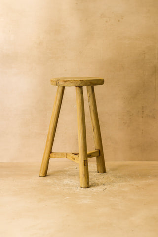 Vintage Rustic Elm Wood Stool - Round - No 47