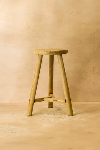Vintage Rustic Elm Wood Stool - Round - No 47