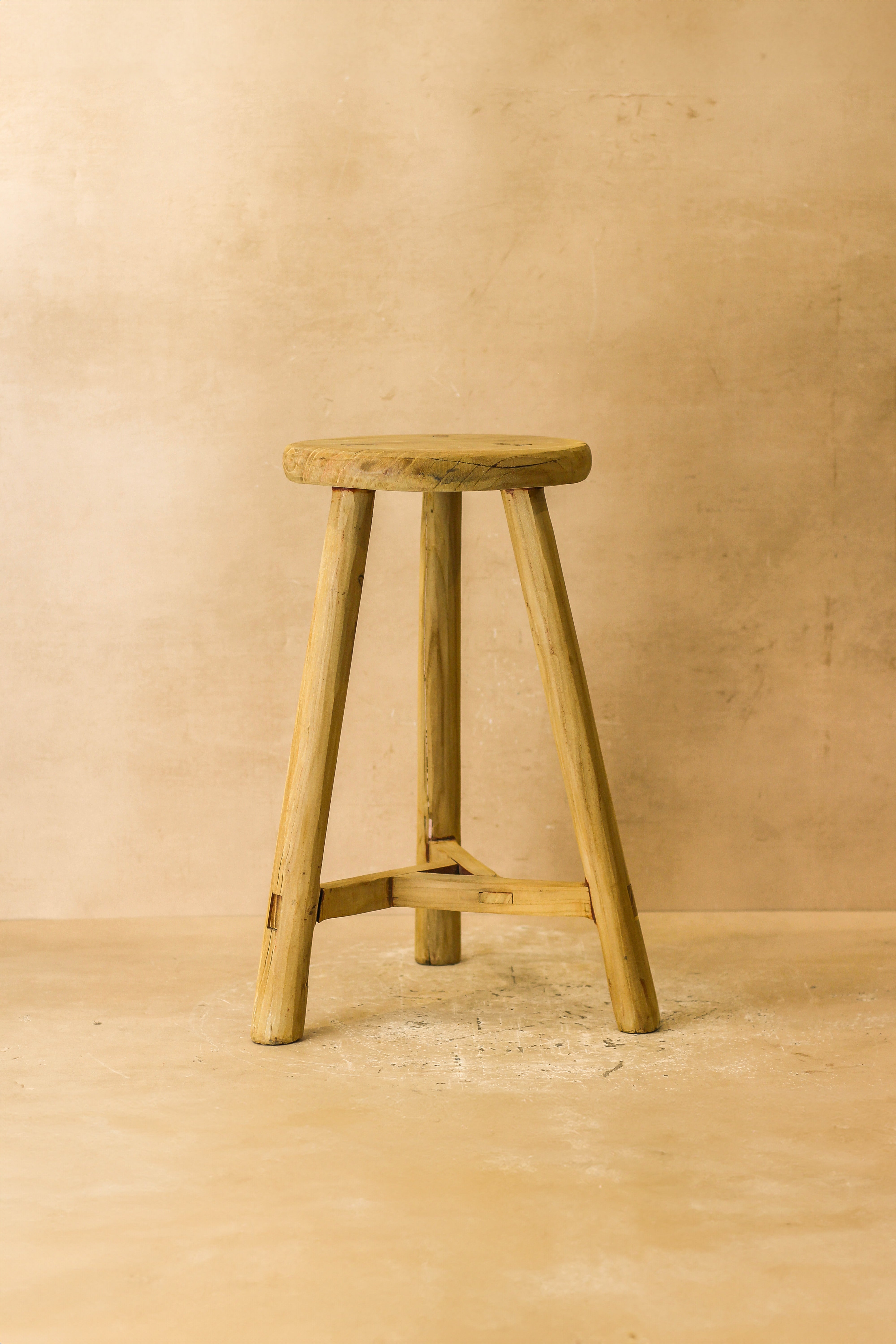 Vintage Rustic Elm Wood Stool - Round - No 47