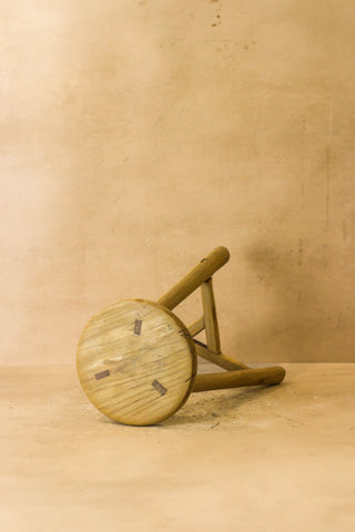 Vintage Rustic Elm Wood Stool - Round - No 47