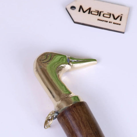 Naka Long Shoe Horn Wooden Brass Animal Top 46cm
