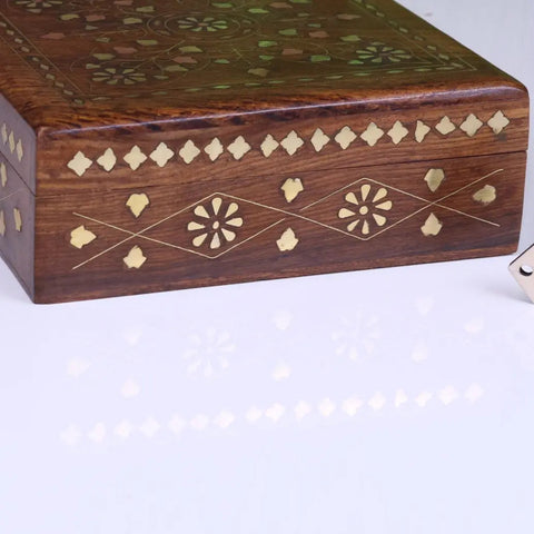 Lila Sheesham Wood Trinket Box Brass Inlay