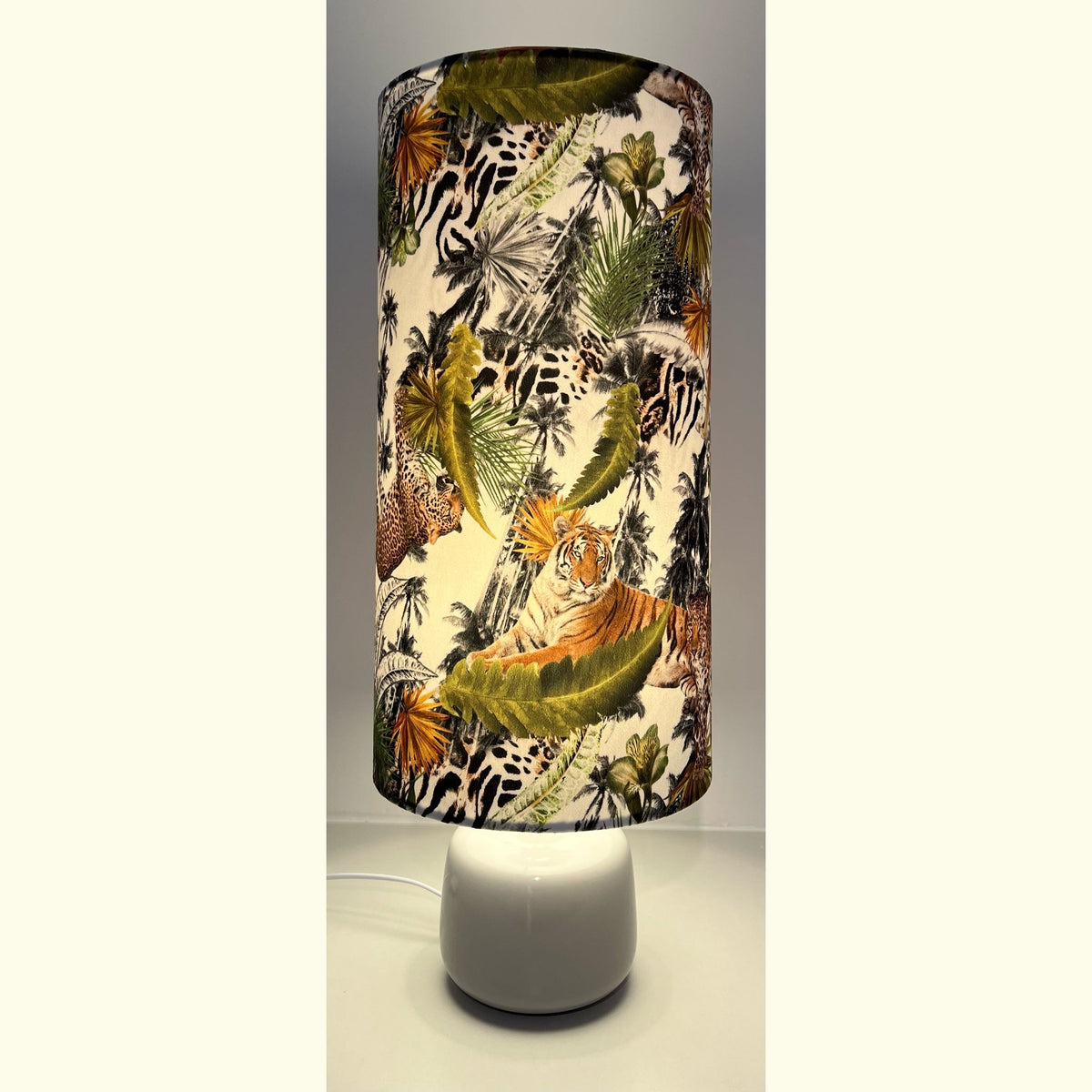 Tiger, cheetah jungle Velvet cylinder lampshade, extra tall lampshade