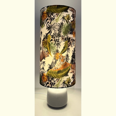 Tiger, cheetah jungle Velvet cylinder lampshade, extra tall lampshade