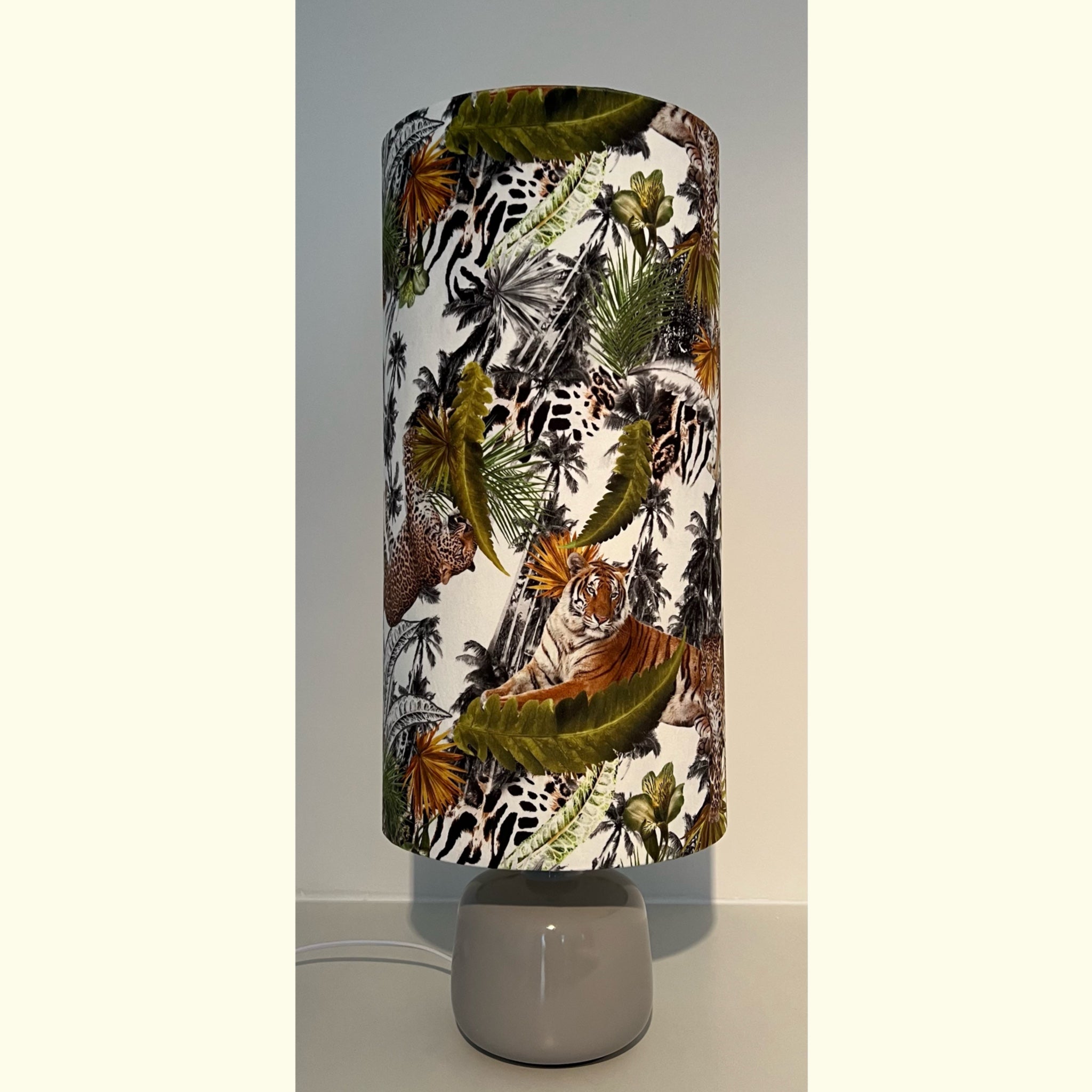 Tiger, cheetah jungle Velvet cylinder lampshade, extra tall lampshade