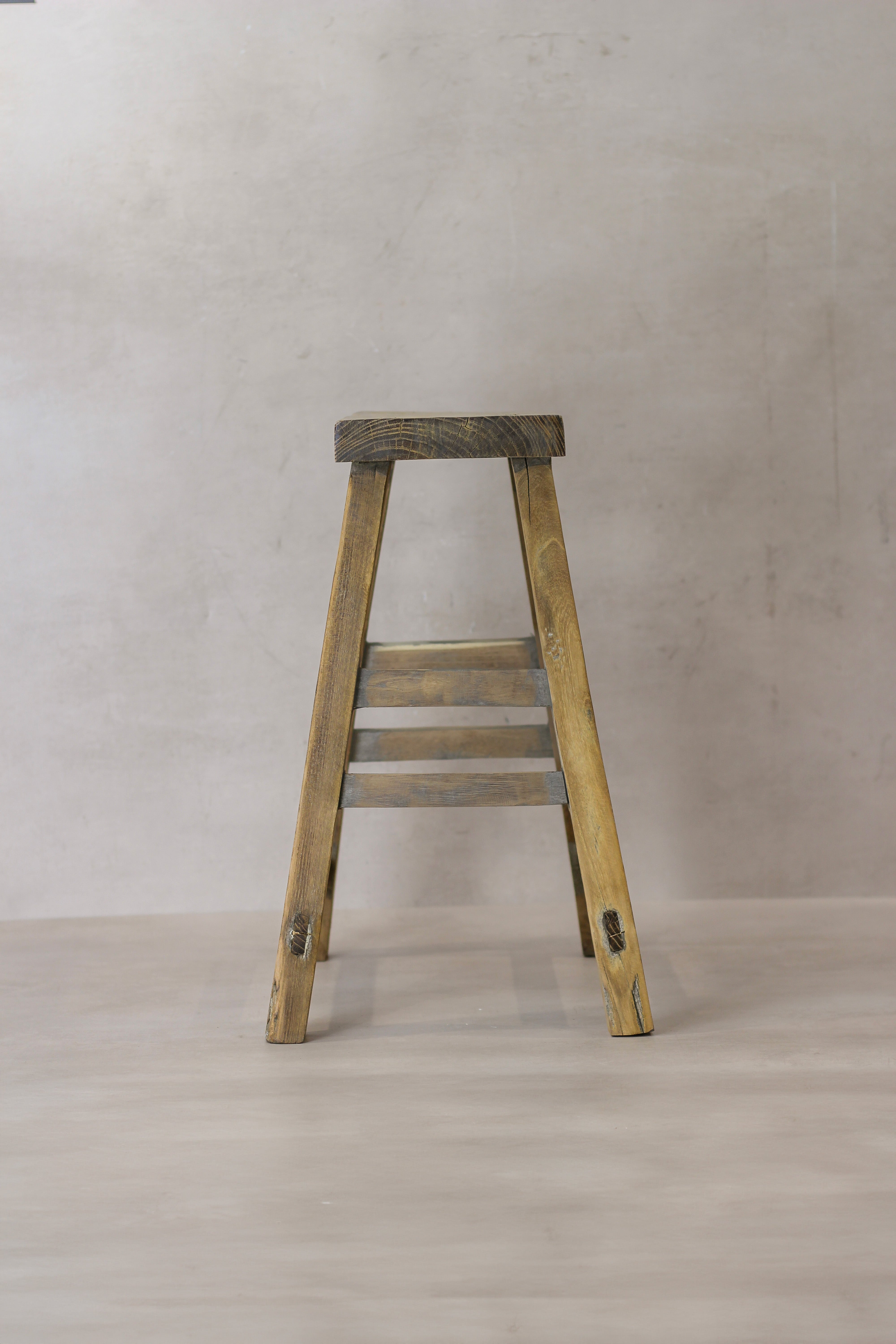 Vintage Rustic Elm Wood Stool - Medium - No 65