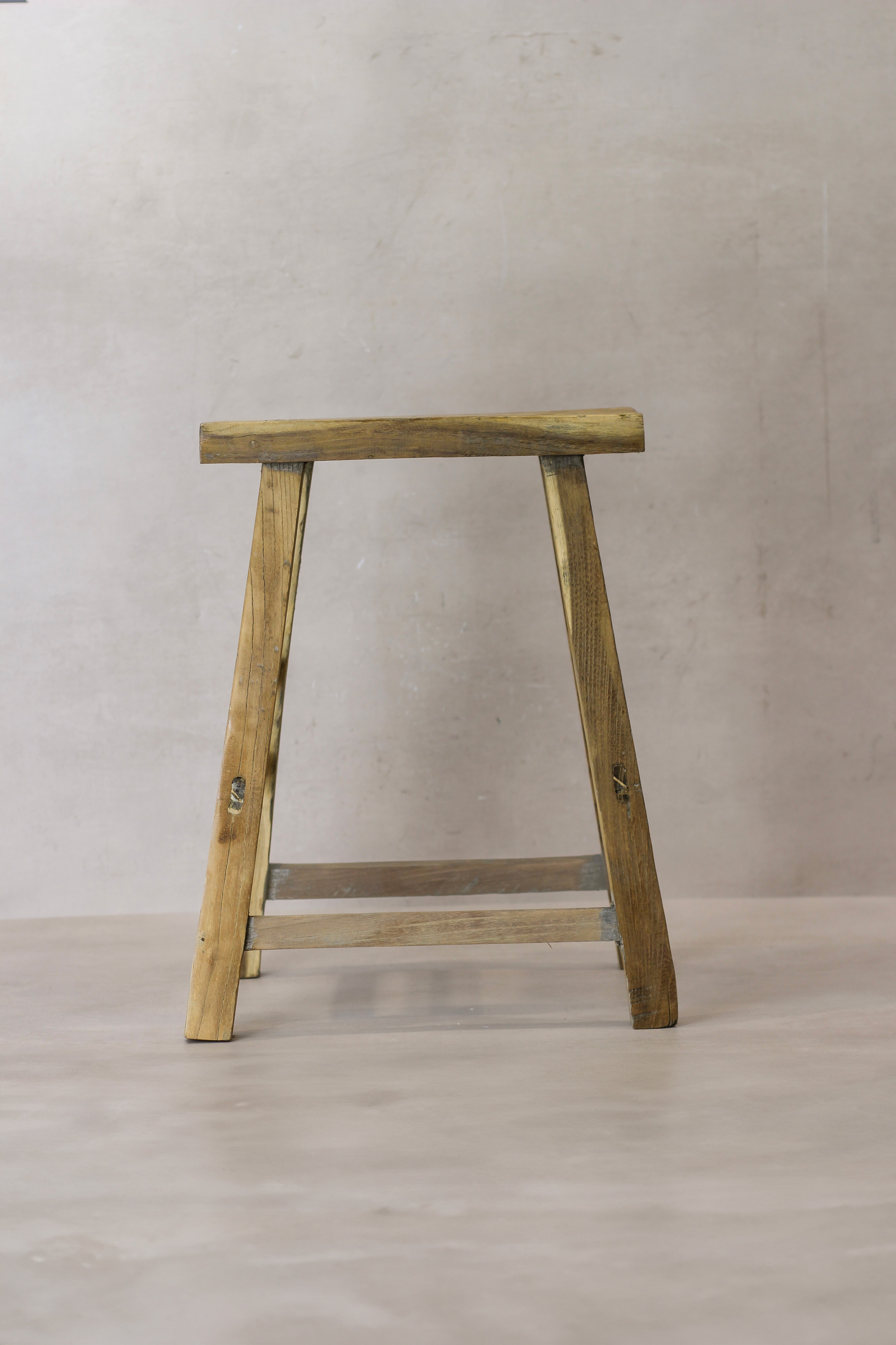 Vintage Rustic Elm Wood Stool - Medium - No 65