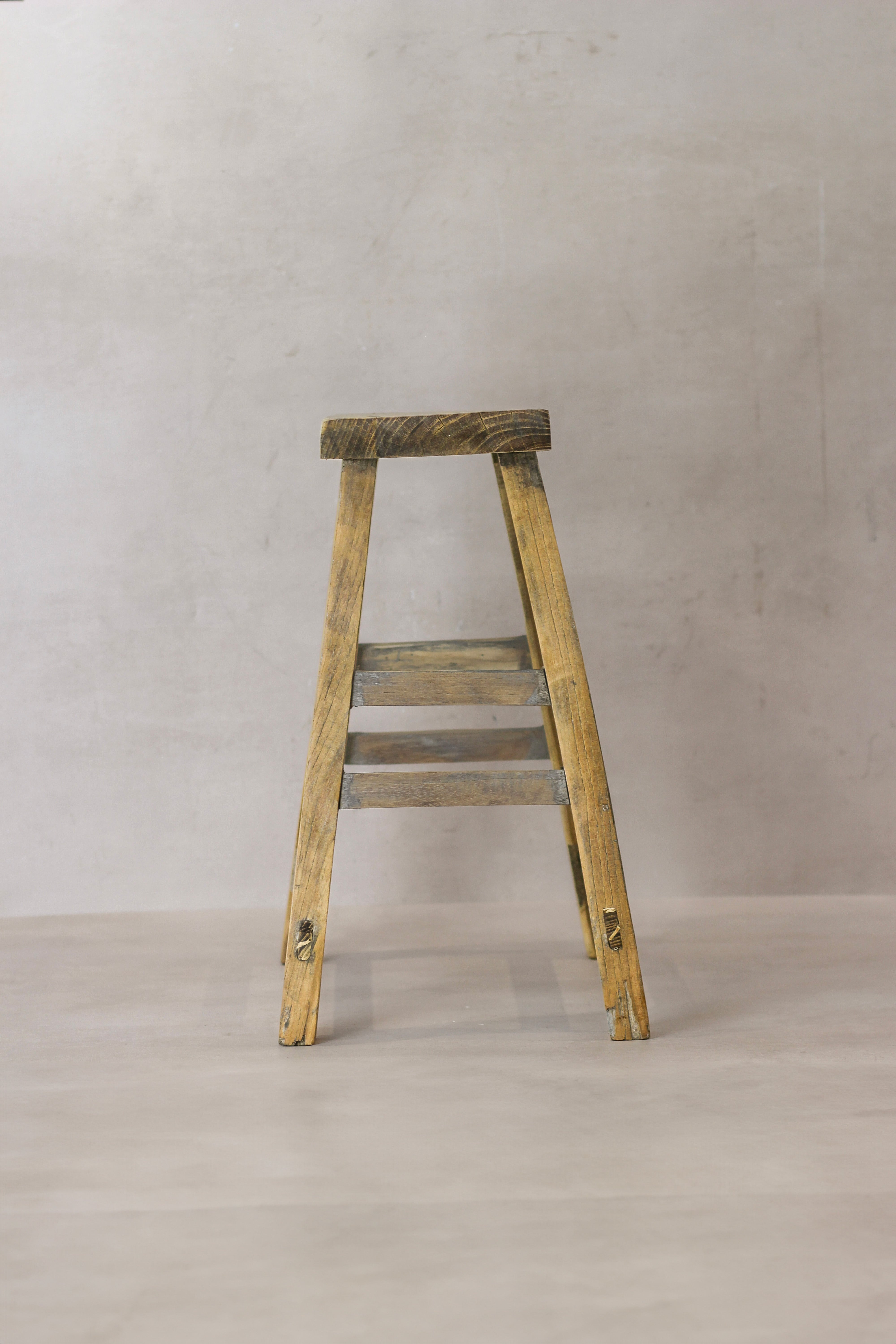 Vintage Rustic Elm Wood Stool - Medium - No 65