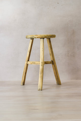 Vintage Rustic Elm Wood Stool - Round - No 50