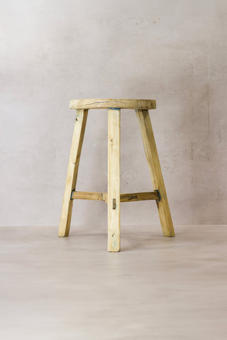 Vintage Rustic Elm Wood Stool - Round - No 51