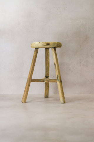 Vintage Rustic Elm Wood Stool - Round - No 52