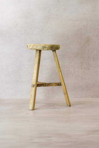 Vintage Rustic Elm Wood Stool - Round - No 52