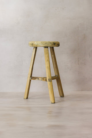 Vintage Rustic Elm Wood Stool - Round - No 52