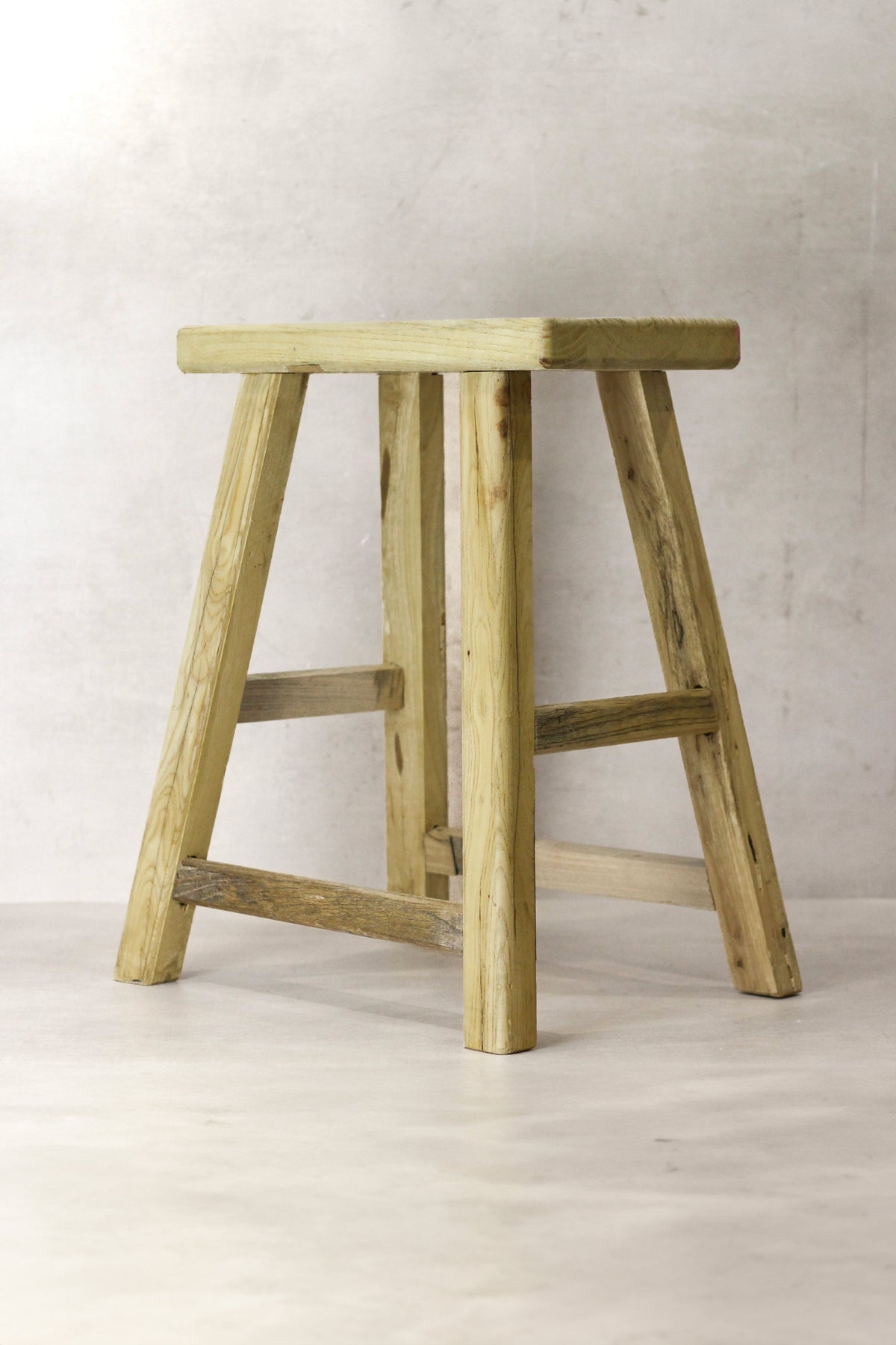 Vintage Rustic Elm Wood Stool - Medium - No 69