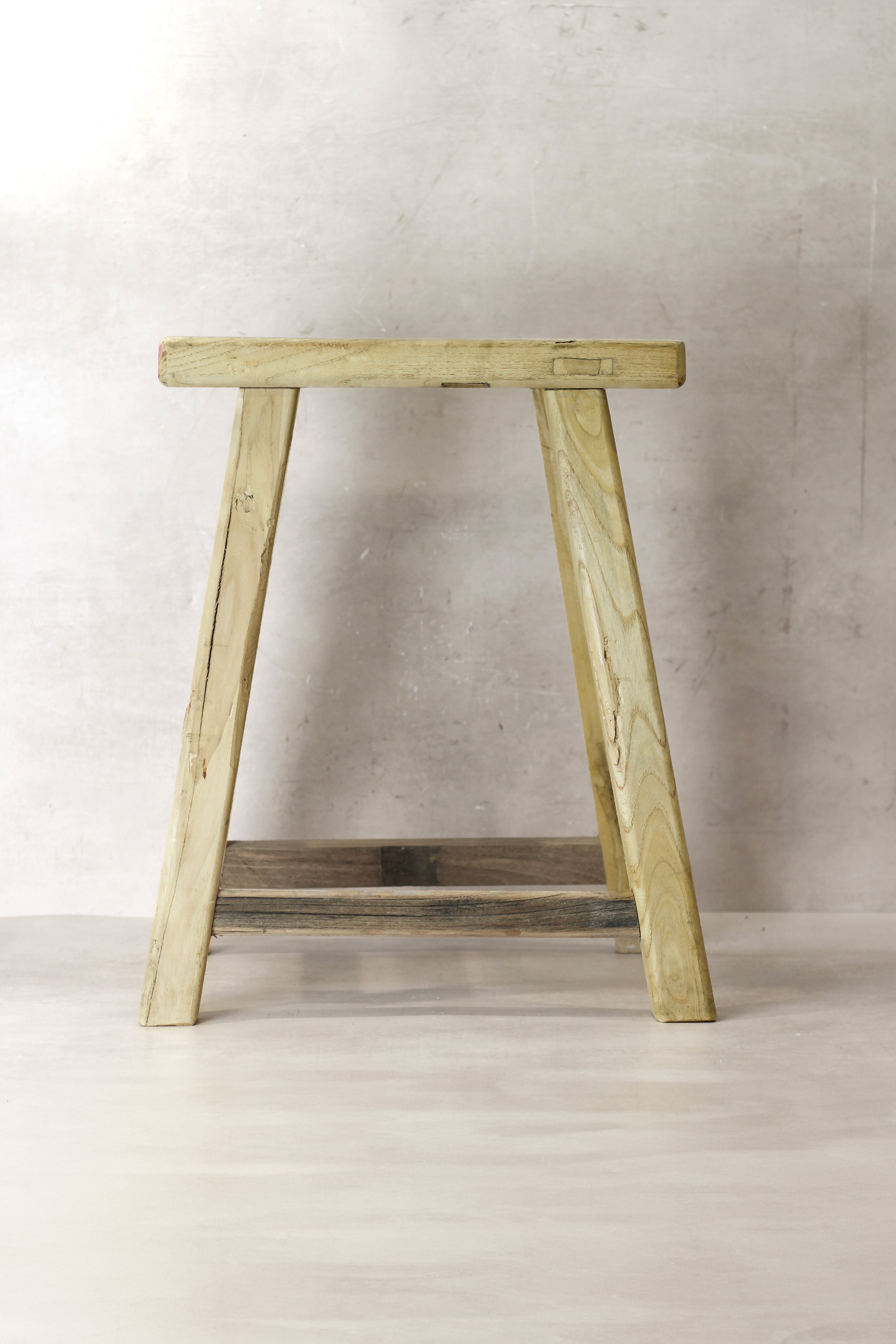 Vintage Rustic Elm Wood Stool - Medium - No 69